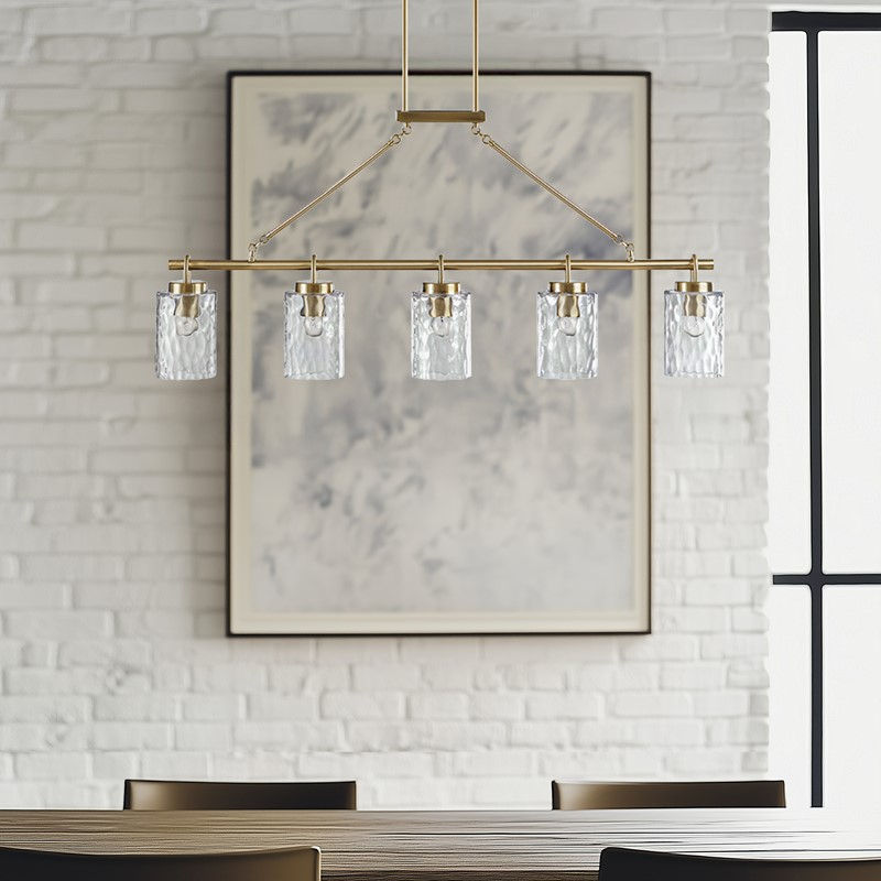 Thumbnail: Curiana 5-light Linear Chandelier with Textured Glass Shades