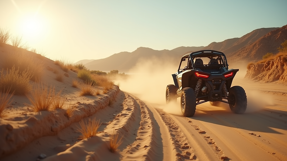 Vue rapprochée d’un buggy sur piste désertique