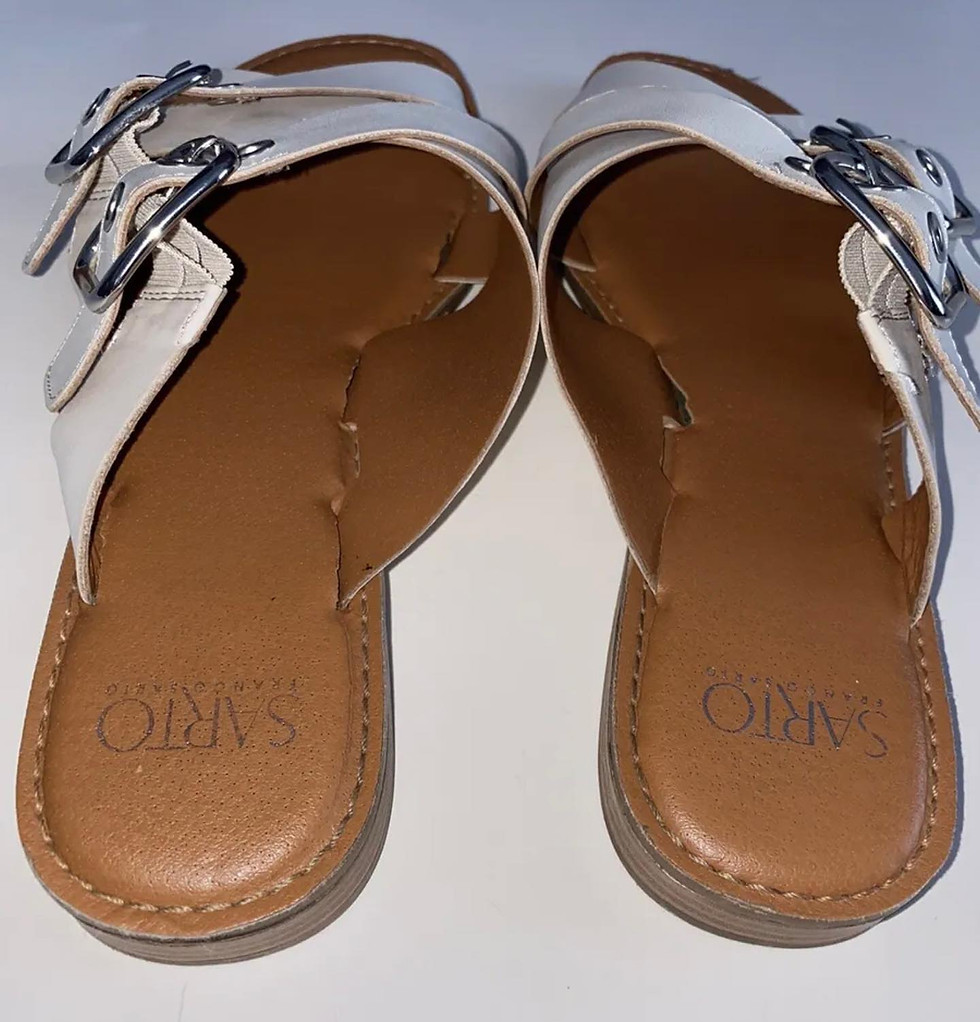 Thumbnail: Franco Sarto Women’s White Leather Buckle Sandals Size 9M
