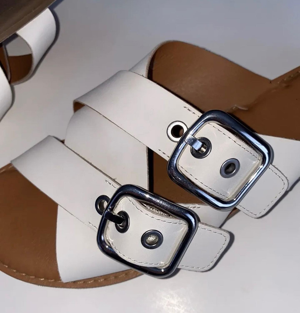 Thumbnail: Franco Sarto Women’s White Leather Buckle Sandals Size 9M
