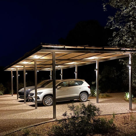 Car pergola at night