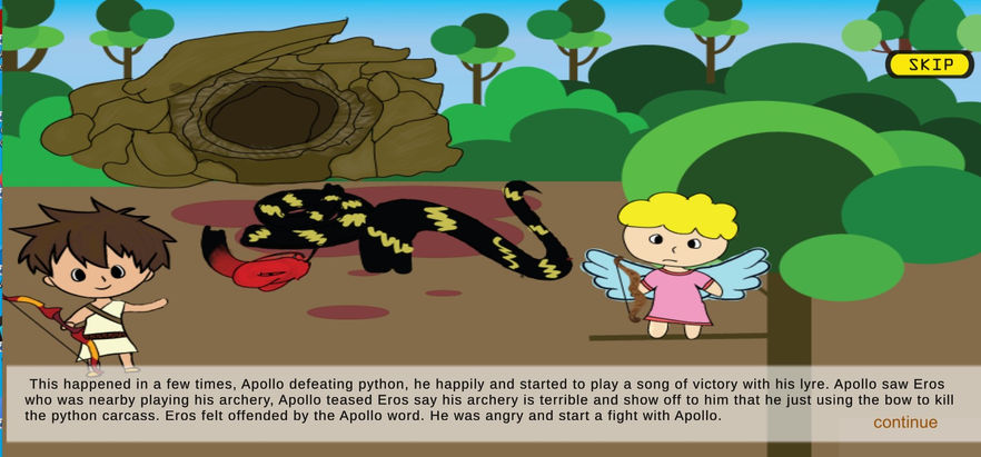 Scene  with narration , sound effects, and background music.