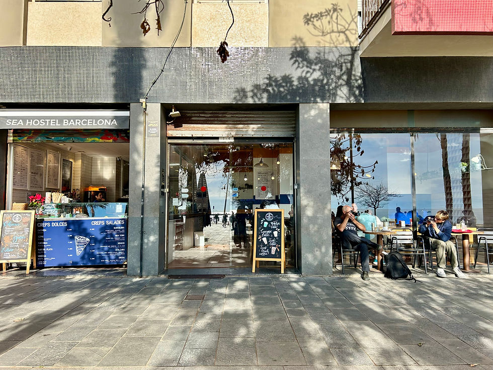 Sea Hostel Barcelona. We would return to this place several times for coffee and juice. 