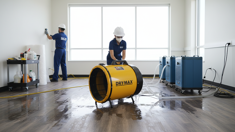 Close-up view of drying equipment in use on a water-damaged floor
