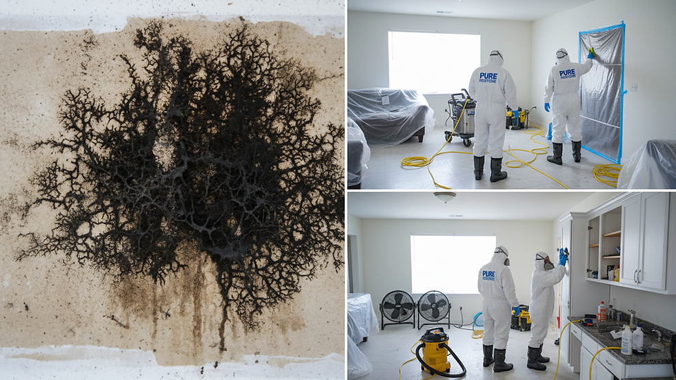Close-up view of black mold growth on a wall surface