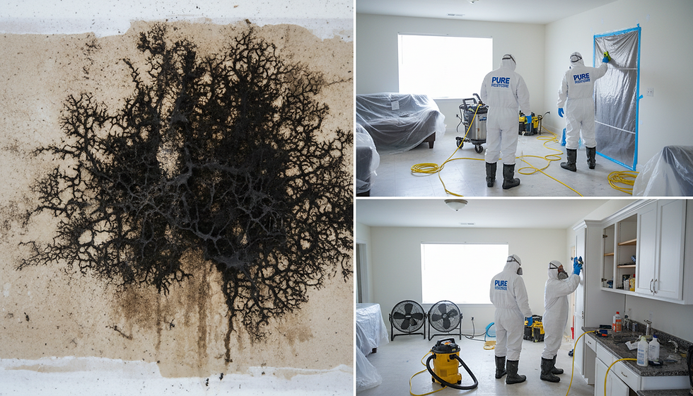 technicians in full ppe performing mold inspection and remediation tasks with lakeshore restoration llc