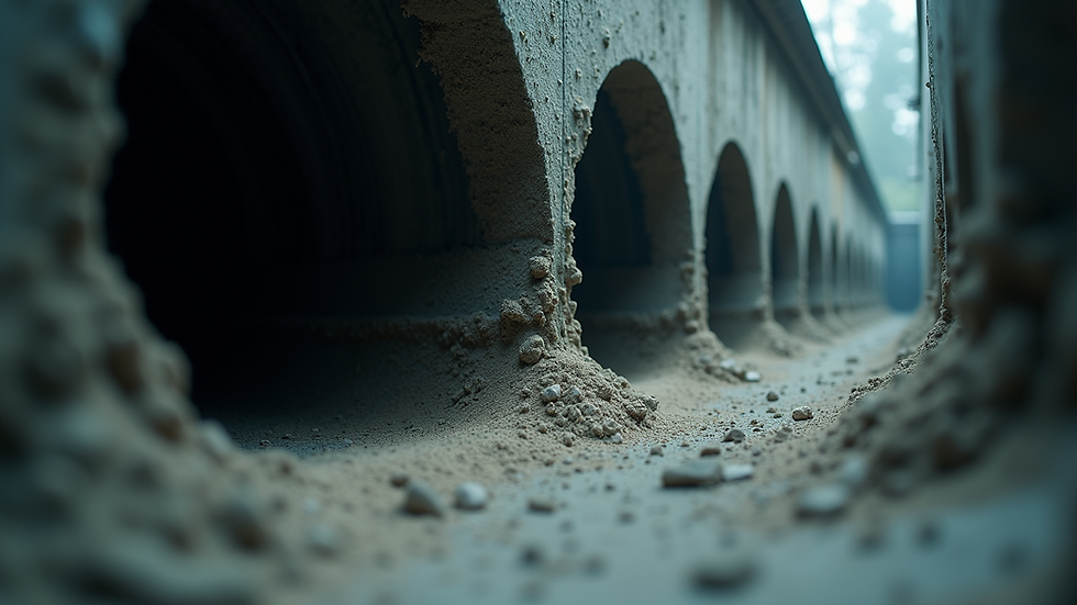 Close-up view of dust and debris in air ducts