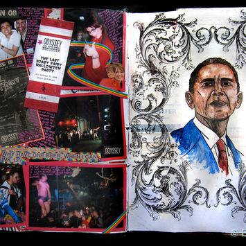 Sketchbook artist Vancouver Bryan Bone gay collage acrylic watercolour painting Richmond art teacher clubbing night club Obama