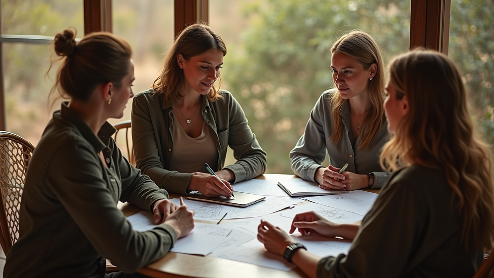High angle view of a game lodge’s marketing team planning digital campaigns