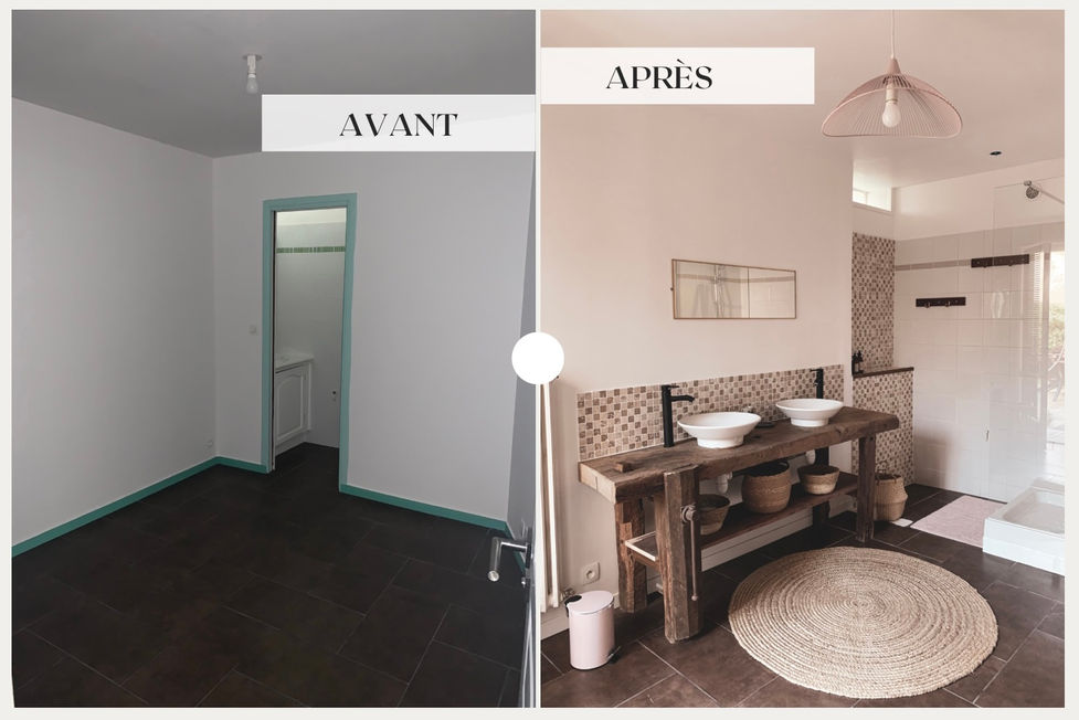 Transformation de cette pièce d'eau en véritable salle de bain au style vintage et ultra fonctionnelle