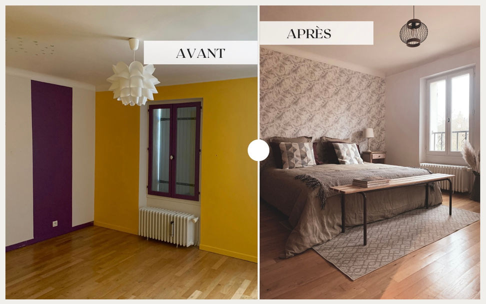 Transformation de cette chambre aux couleurs criardes en une pièce à l'athmosphère douce et cocooning