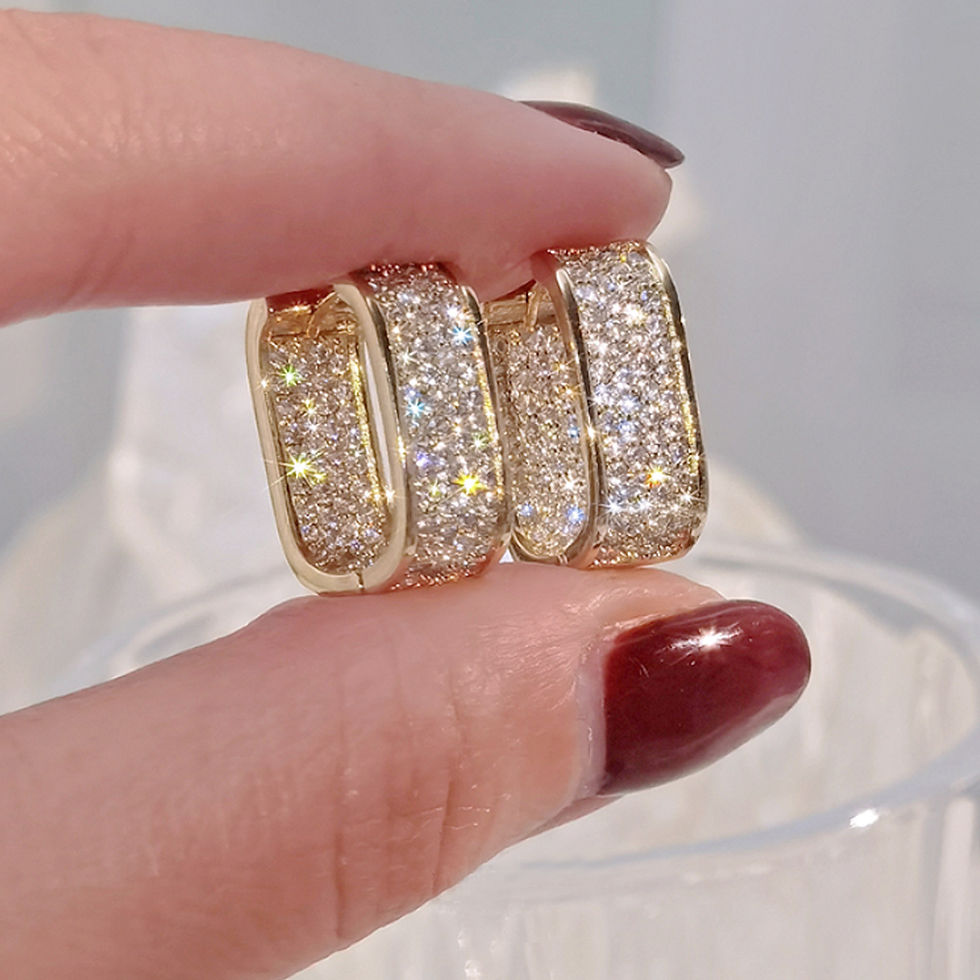 Thumbnail: Huitan Korean Fashion Paved CZ Hoop Earrings for Women Metal Silver Color/Gold C
