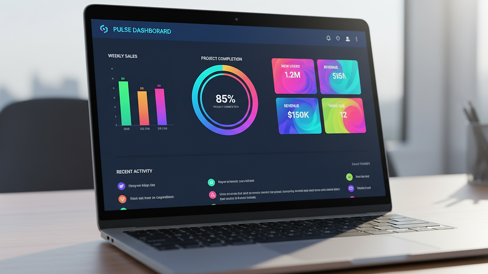 Close-up view of a laptop screen showing a web application dashboard