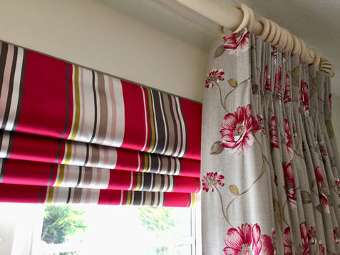 Contrast Roman Blinds with Beautiful Floral Pinch Pleat Curtains