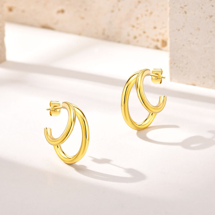 Miniature : Boucles d'Oreilles Créoles Doublées - Acier Inoxydable 