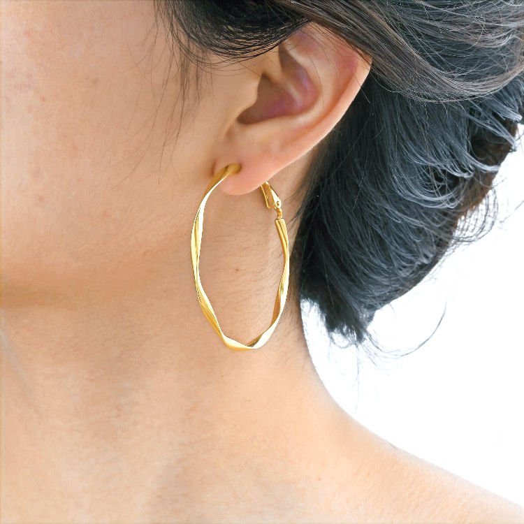 Miniature : Boucles d'Oreilles Créoles Torsadées - Acier Inoxydable