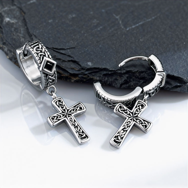 Miniature : Boucles d'Oreilles Croix Celtiques - Acier Inoxydable