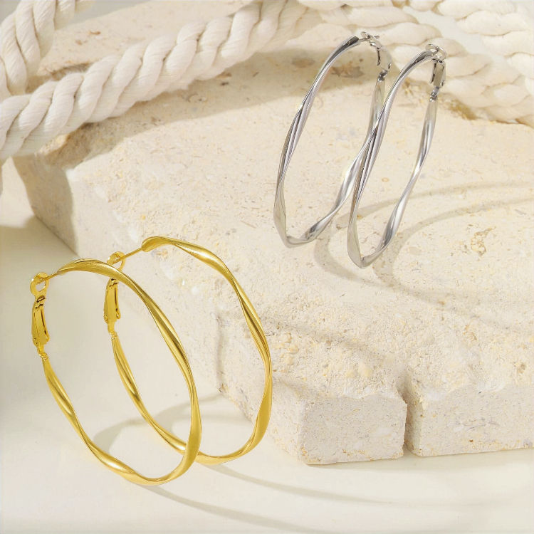 Miniature : Boucles d'Oreilles Créoles Torsadées - Acier Inoxydable