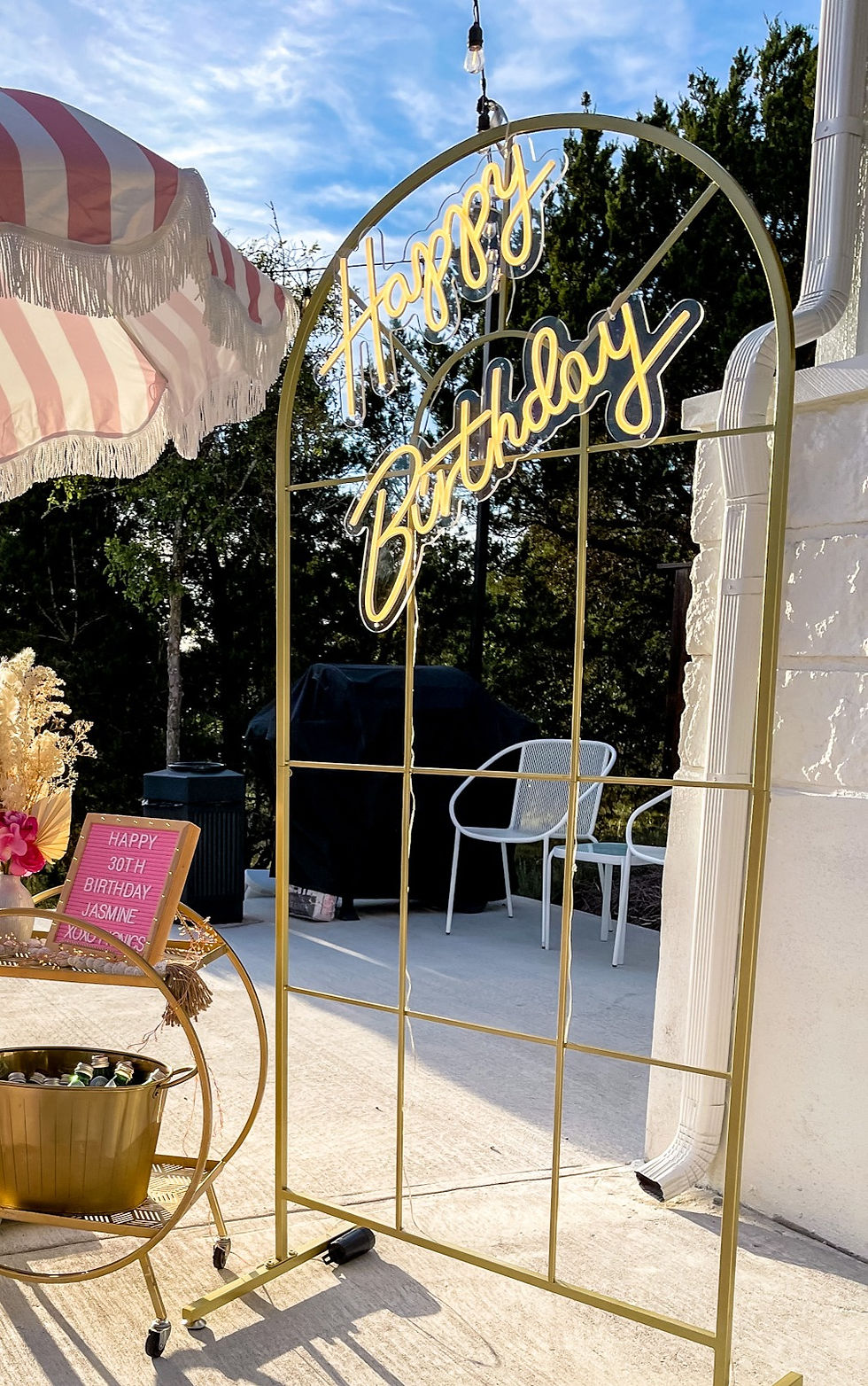 Thumbnail: NEON HAPPY BIRTHDAY sign with gold stand $60