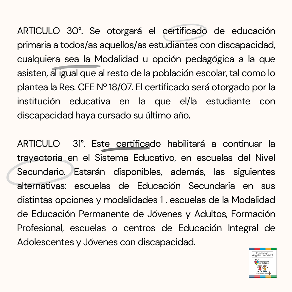 Artículos 30 y 31 - Resolución 311/16 CFE - Nivel Primario