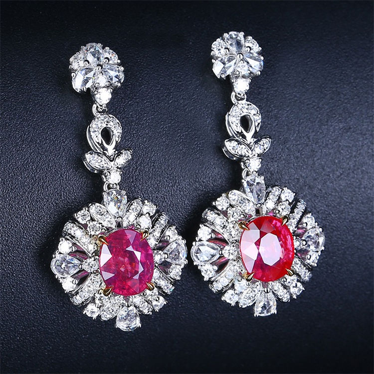 Thumbnail: Unheated Ruby Gemstone Jewelry 18k Gold Earring