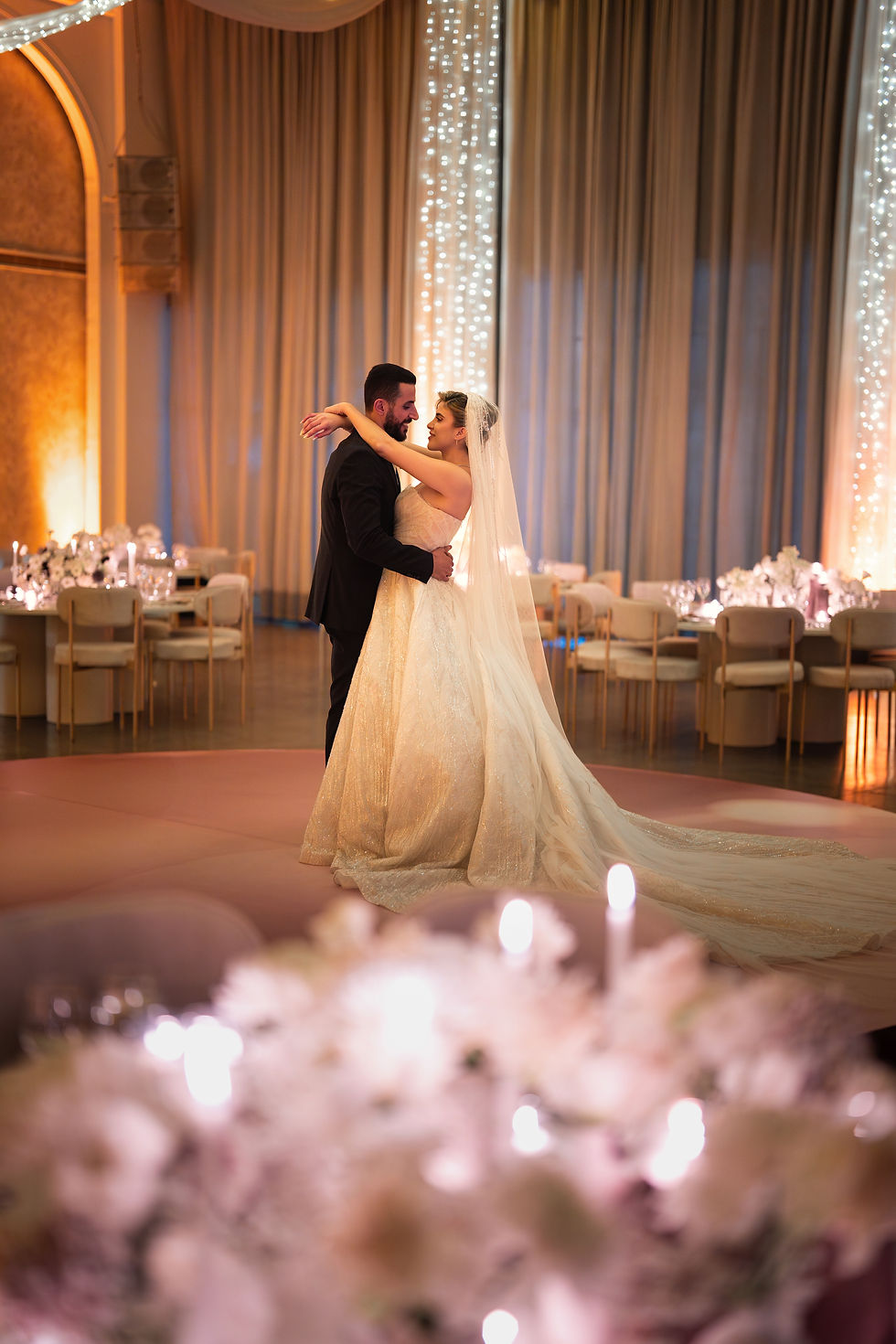 Bride and groom dancing