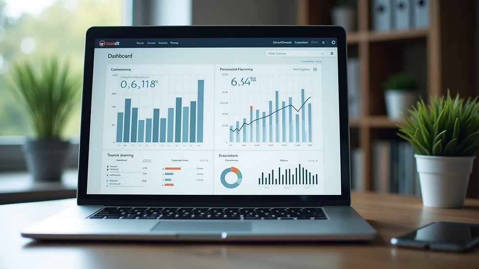 Close-up of a laptop screen showing a financial planning dashboard