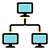 Icon depicting a computer network topology with three light blue monitors connected in a hierarchical structure, illustrating a network or client-server system. Ideal for concepts related to networking, IT infrastructure, and data sharing.