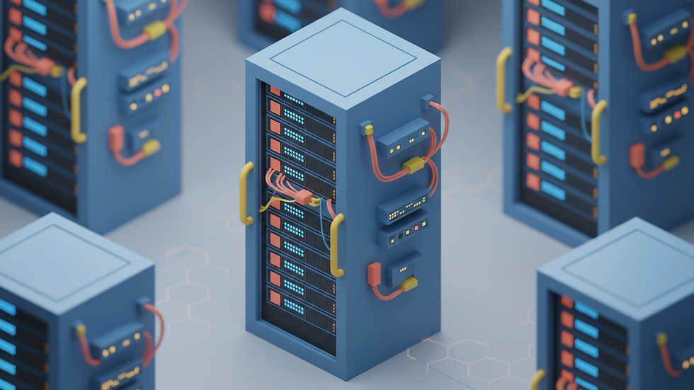 Close-up view of a server rack with blinking lights in a data center