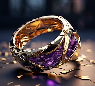 Bague brisée en or ciselé ornée de cristaux violets