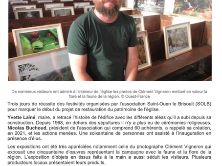 Octobre 2023 -Saint-Ouen-Le-Brisoult Association pour restaurer l'église : week-end reussi - Ouest France 