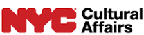 DCLA logo with NYC in red letters amd Cultural Affairs in black letters on a white background.