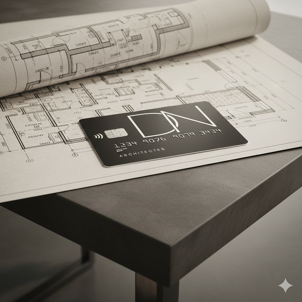 Architect fees explained in France by DN Architectes – blueprint and credit card illustrating cost calculation for architectural services.