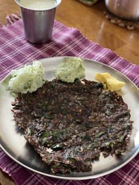 Ragi Roti with Homemade White Butter, Coconut Chutney, and Radish Salad