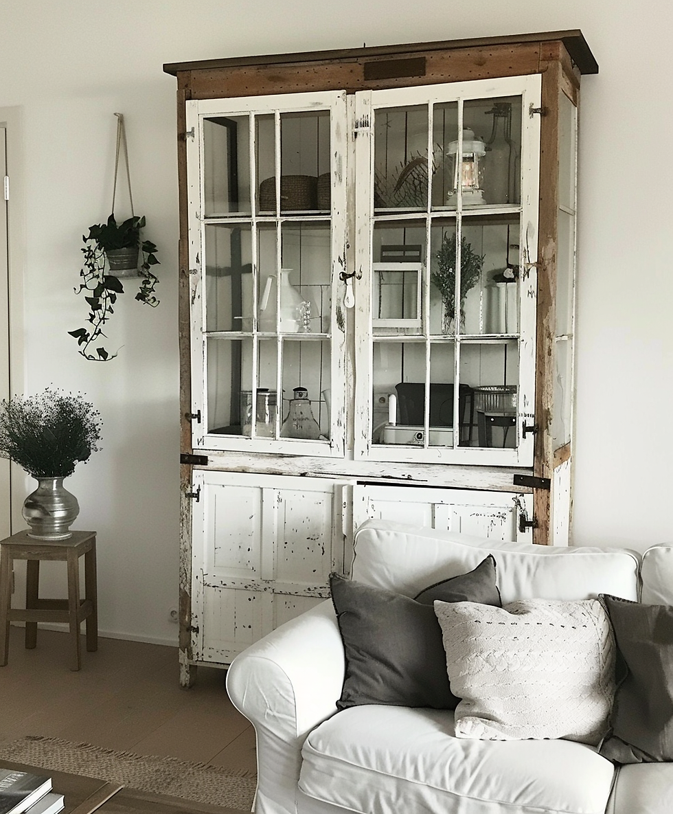 Estilo farmhouse moderno con tonos blanco roto y madera desgastada