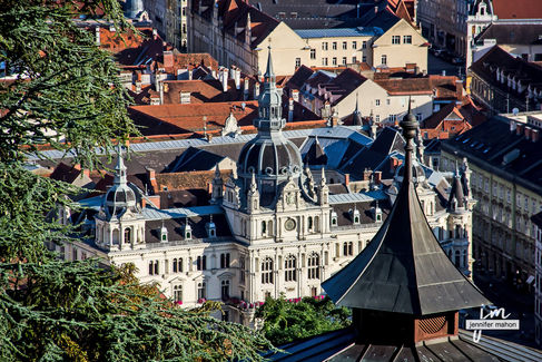 View of Graz Hauptplatz (City Hall) from Schloßberg