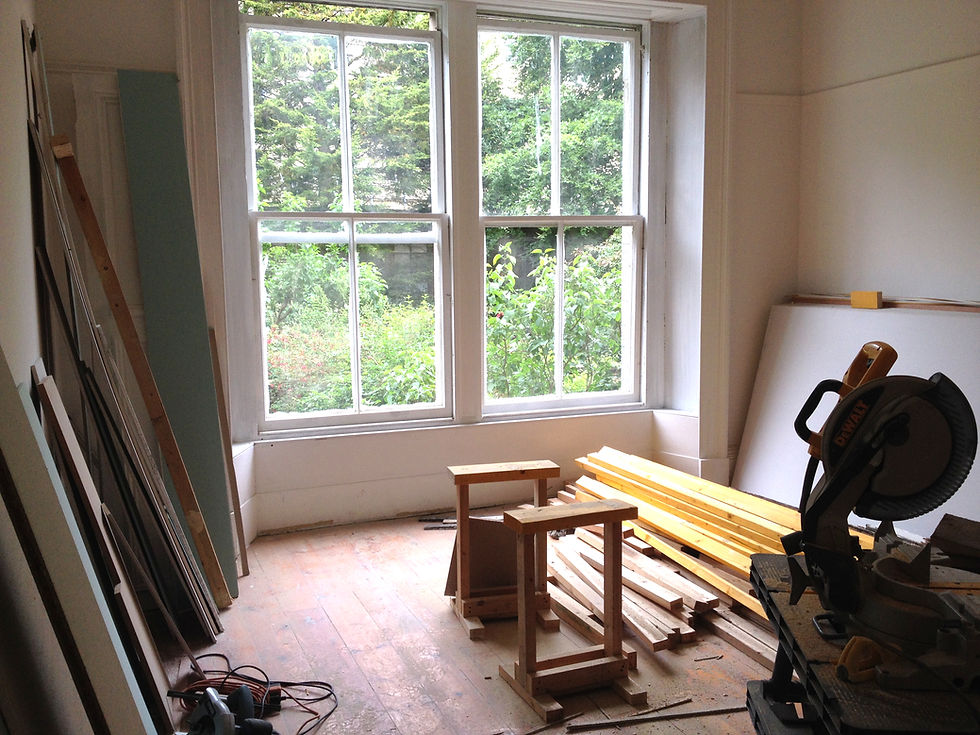 Home refurbishment company Edinburgh project site with tools.