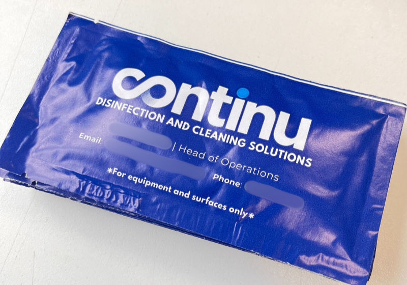 sample wipe business card with contact details