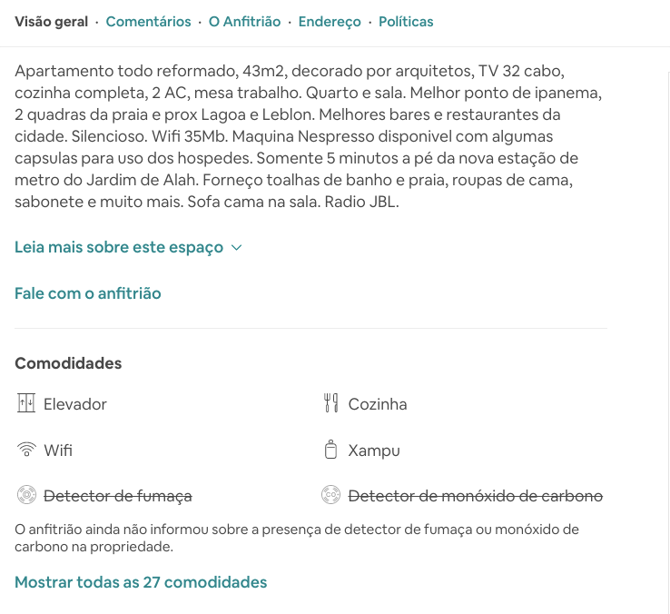 Informações sobre o apartamento ou casa no Airbnb