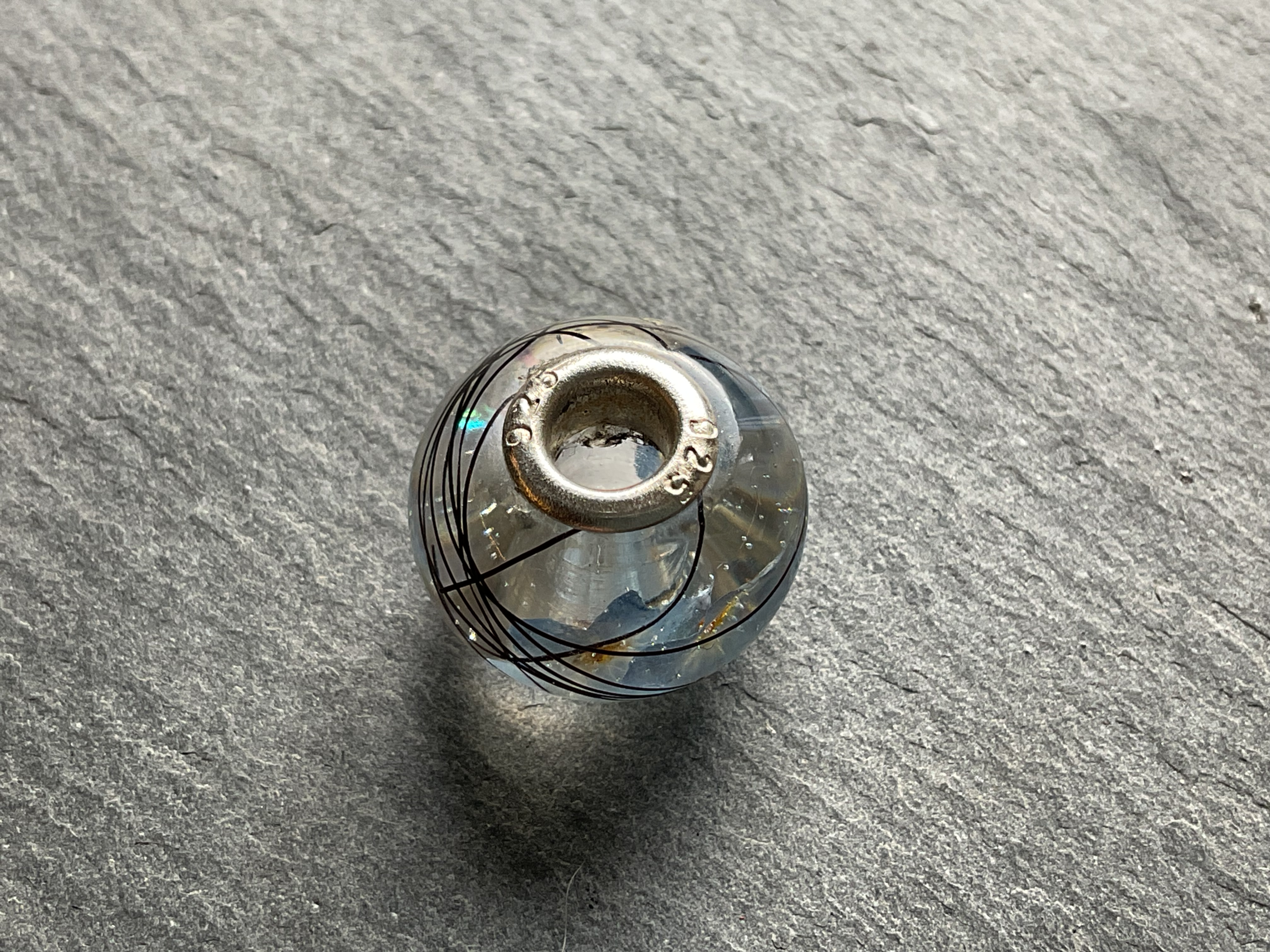 Pandora Style Bead with Hair and Forget-me-Not Flowers