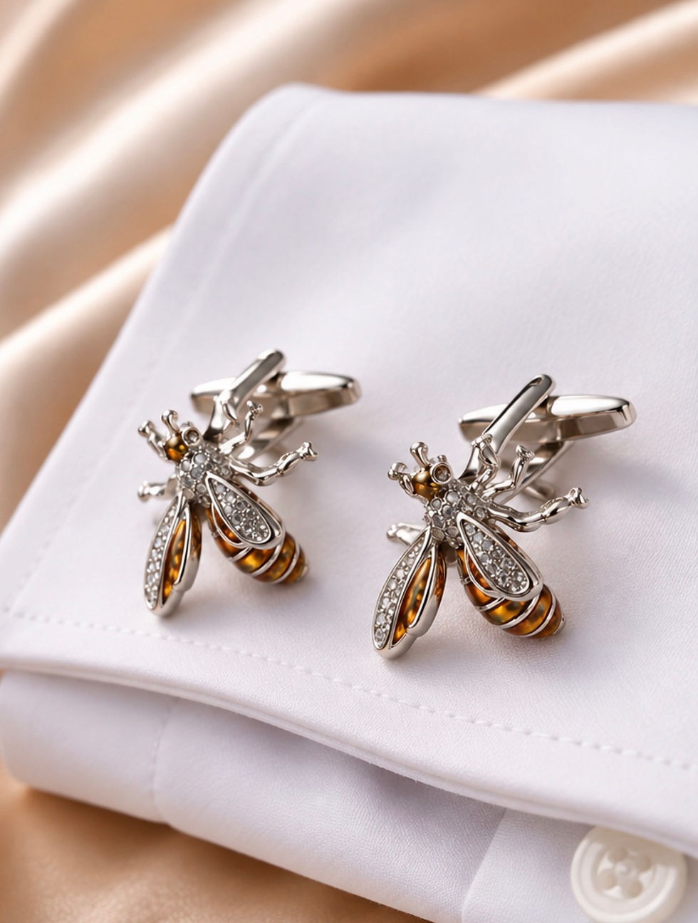 Thumbnail: Silver Bee Gold Diamond Cufflink