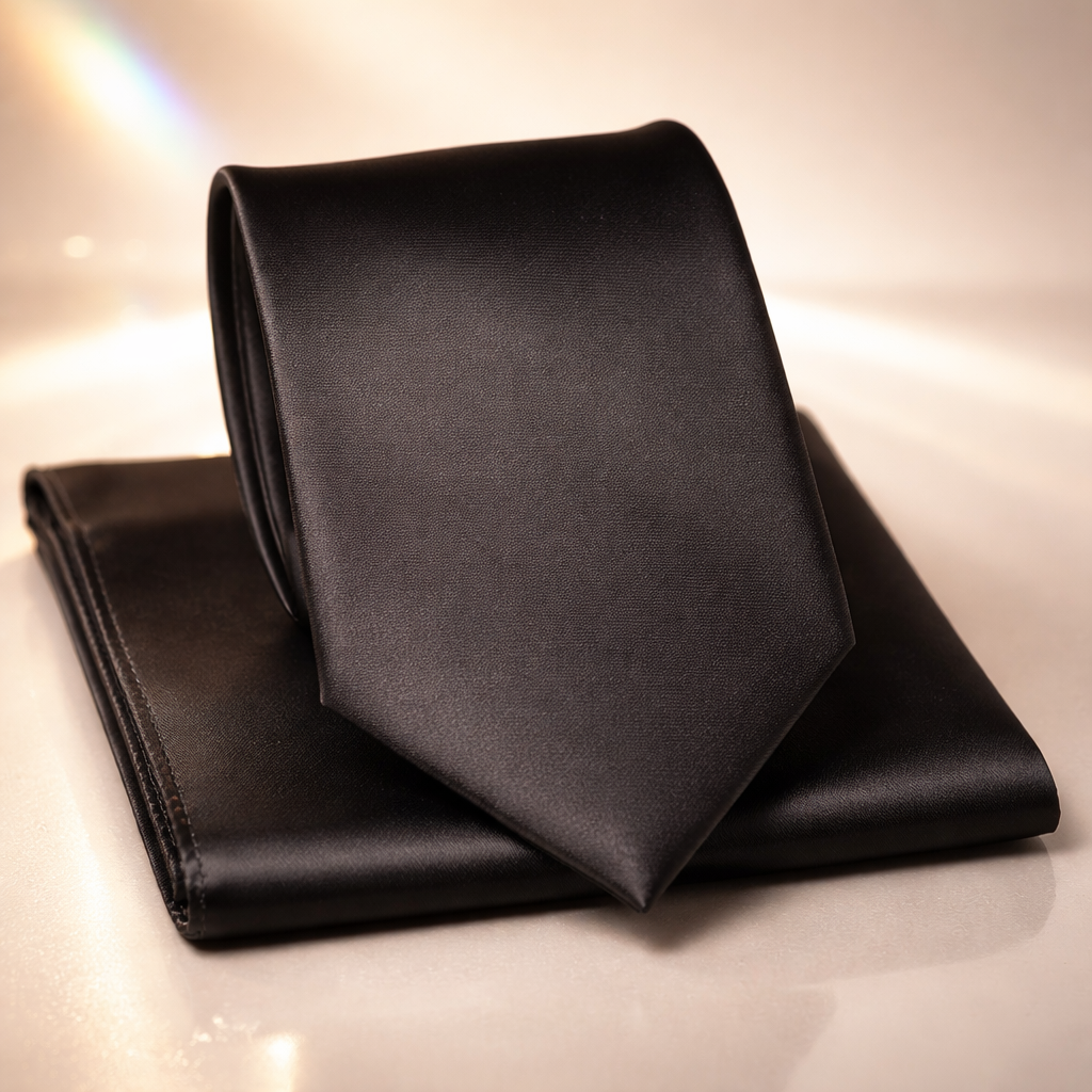 Onyx Black Tie & Pocket Square Set
