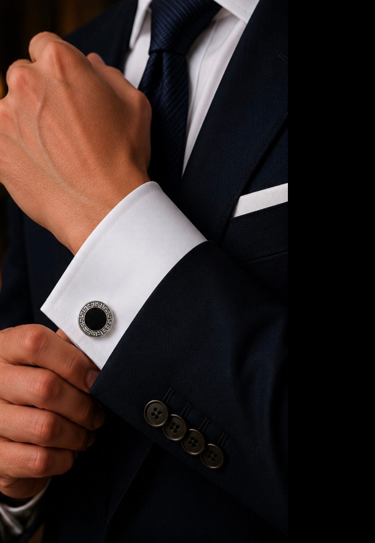 Silver And Black Circle Cufflink