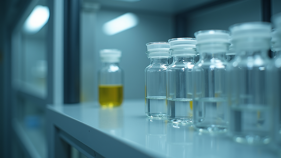 Close-up view of freeze dryer chamber with pharmaceutical vials