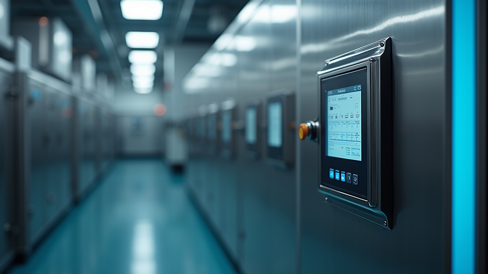 Eye-level view of freeze drying equipment control panel