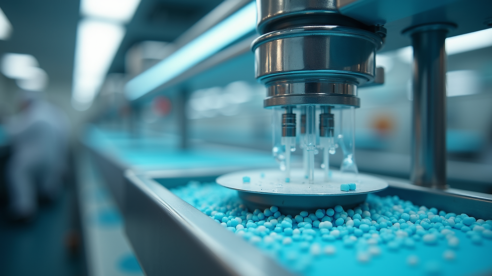 Close-up view of lyophilization machine in pharmaceutical lab