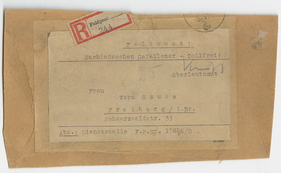 wieczko pudełka, w którym Wehrmacht dosłał osobiste rzeczy Stanisława na adres matki Very mat MG