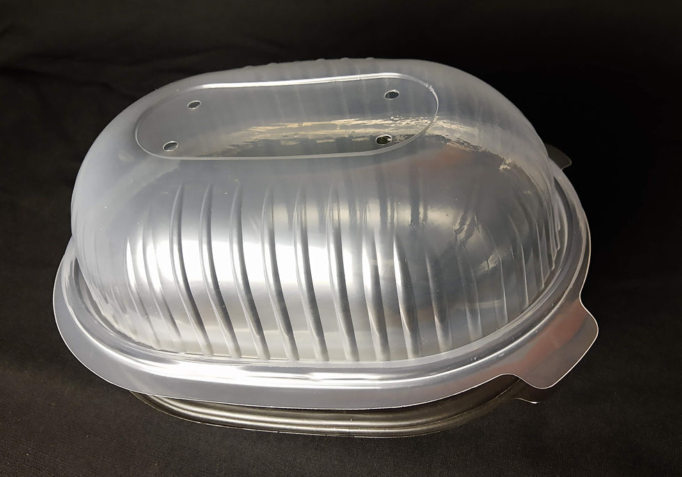 Miniatura: Bandeja plástica negra con tapa translucida