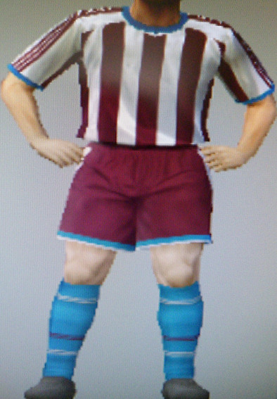 Burnley United FFC claret & white striped shirts, claret shorts, blue socks