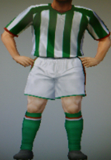 Lincoln Albion FFC green & white striped shirts with red trim, white shorts, green socks
